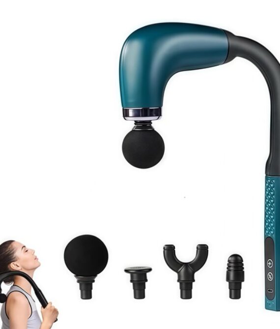 U-Shaped Back Massage Gun with Extended Handle – 9 Speeds, 4 Heads