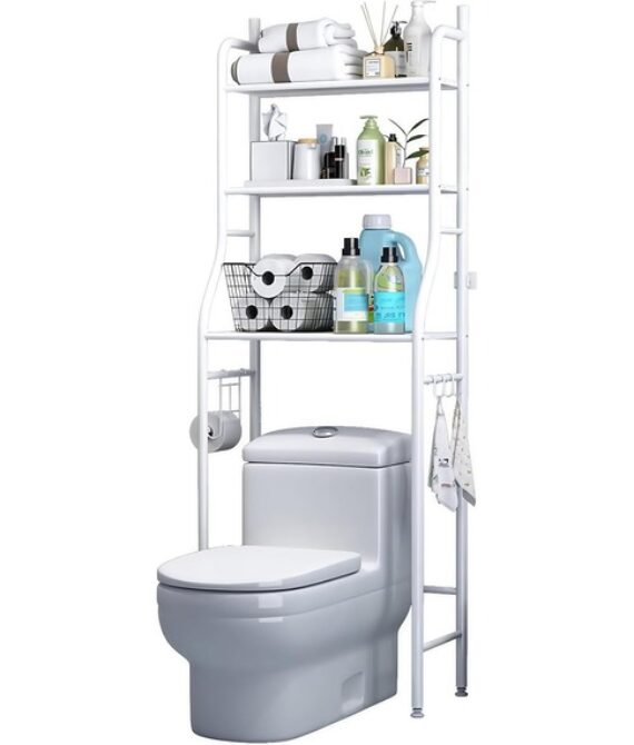 3-Shelf Over The Toilet Organizer with Towel Holder – Space Saver