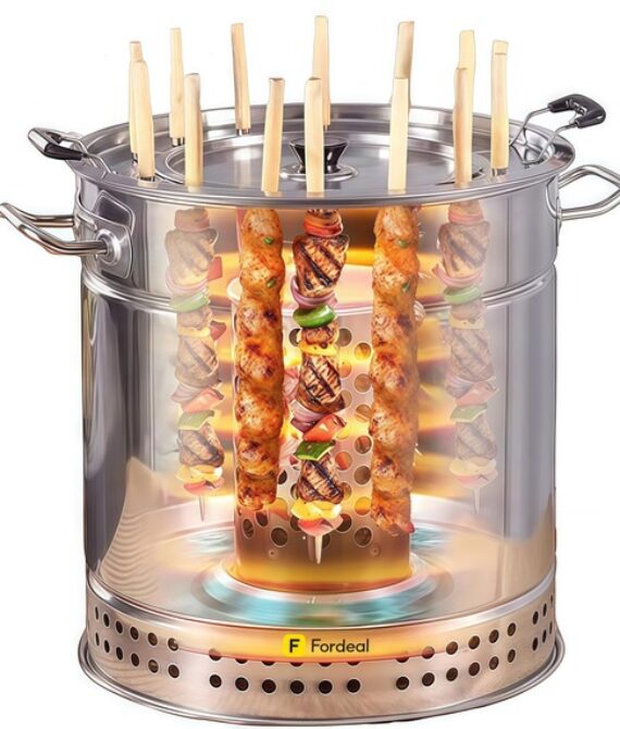 Smokeless Kebab Grill with 28 Skewers – Stainless Steel BBQ for Home