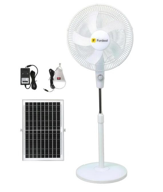 16-Inch Solar Rechargeable Fan with LED Light & Phone Charging