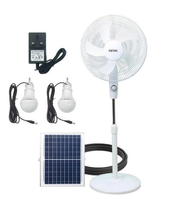 16-Inch Solar Stand Fan with 2 LED Lights & 5000mAh Battery – DX2606