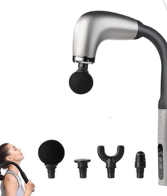 Silver U-Shaped Deep Tissue Massage Gun with Extended Handle – 9 Speeds